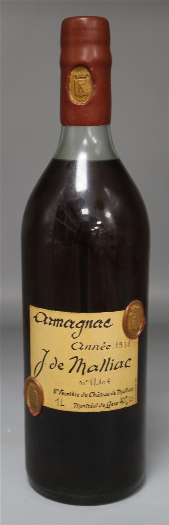 One bottle of J. de Malliac Armagnac, annee 1931,